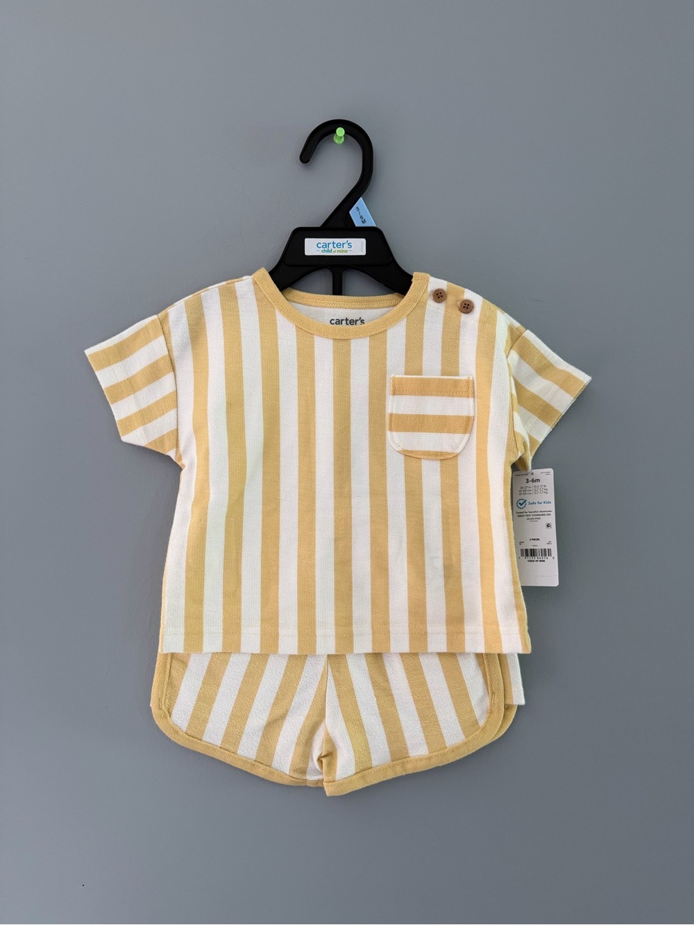 Carter's Yellow & White Striped Kids Tee and Shorts Set